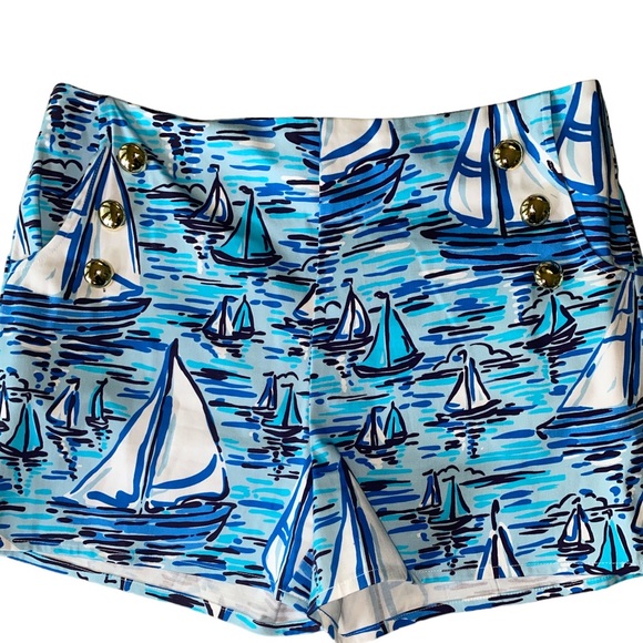 Sail to Sable STS Sail Boat Print Gold Button Shorts - M - Picture 3 of 11